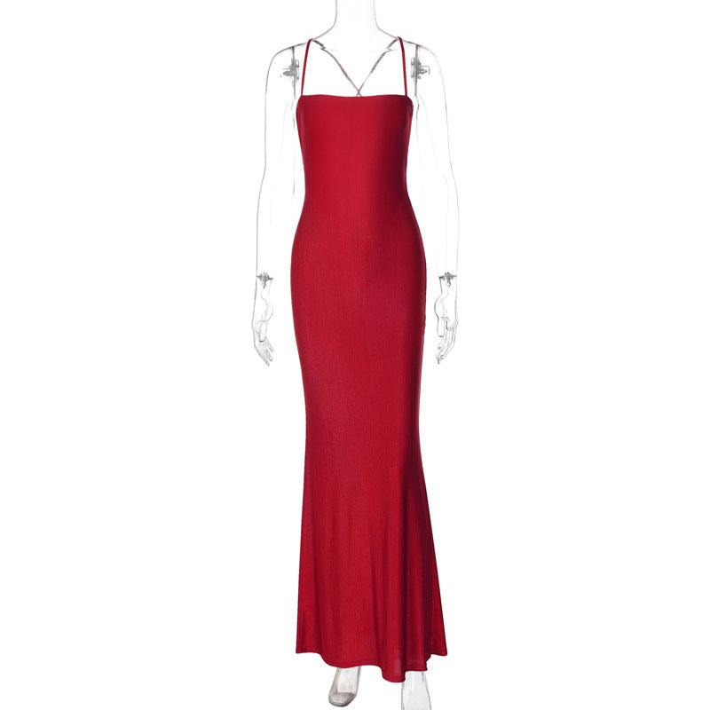 Pure Color Tube-top Backless Stitching Hollow Out Tied Slim Fit Dress - Durage Collection