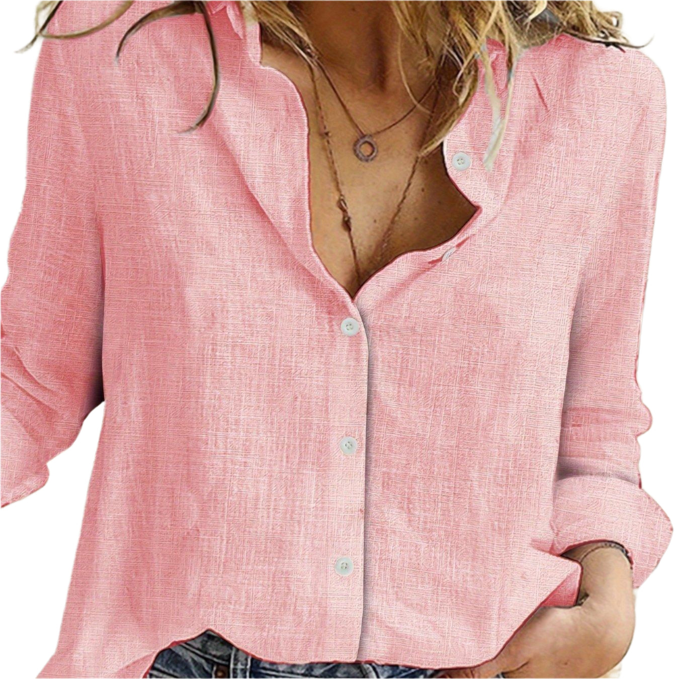 Long Sleeve Linen Shirt, Casual Button Up Shirt For Spring & Fall, Women's Clothing - Durage Collection