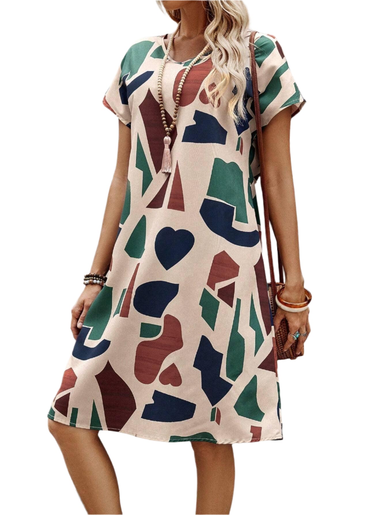 Casual Printed Short Sleeves Round Neck Dress Women - Durage Collection