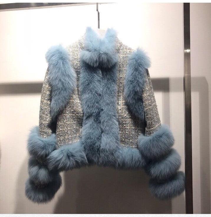 Winter New Fox Fur Tweed Woollen Stitching Top Short Women's Coat - Durage Collection