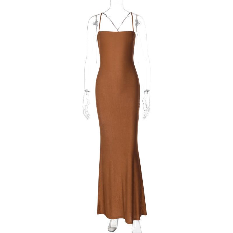 Pure Color Tube-top Backless Stitching Hollow Out Tied Slim Fit Dress - Durage Collection