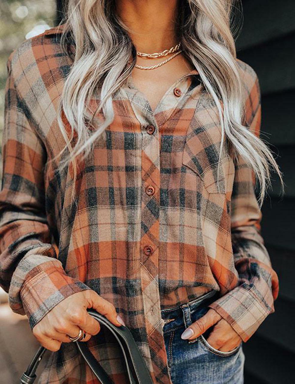 Women's Plaid Long-sleeved Shirt - Durage Collection