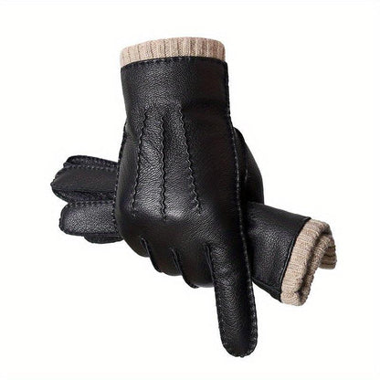 Men'S Genuine Leather Sheepskin Lined Winter Gloves, Thermal, Touch Screen Compatible, Windproof, Warm, Casual Style, Non-Textile, with Sheepskin Lining for Business, Cycling, Driving - Durage Collection