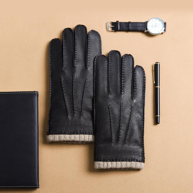 Men'S Genuine Leather Sheepskin Lined Winter Gloves, Thermal, Touch Screen Compatible, Windproof, Warm, Casual Style, Non-Textile, with Sheepskin Lining for Business, Cycling, Driving - Durage Collection