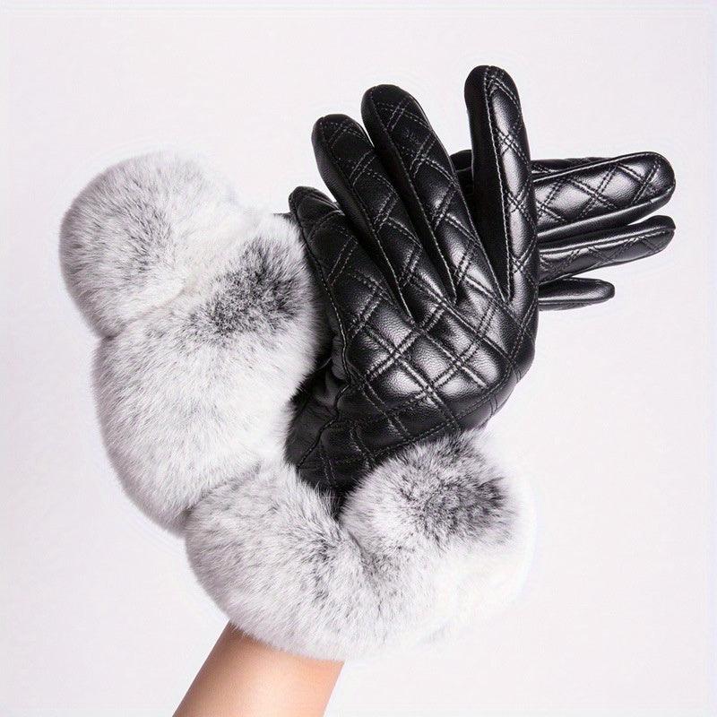 Chic Women's Touchscreen-Compatible Sheepskin Gloves with Plush Cuff - Warm, Stretchy, and Decorative for Winter Dates - Durage Collection