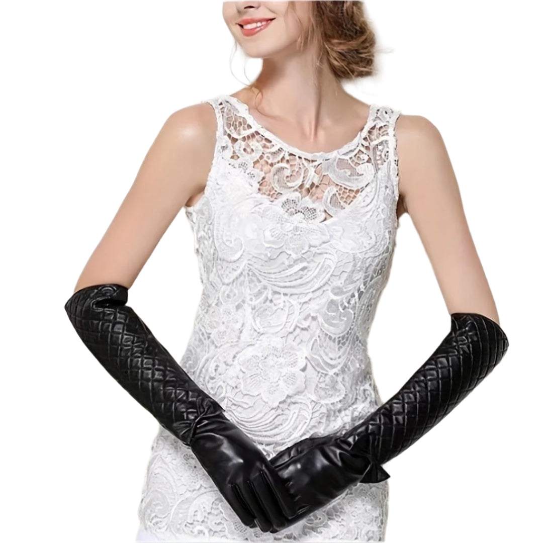 Elegant Black Sheepskin Long Gloves for Women - Velvet-Lined, Warm & Windproof, Perfect for Autumn/Winter Fashion and Outdoor Activities - Durage Collection