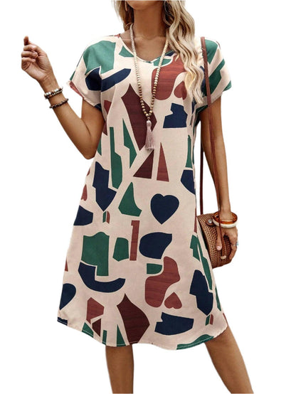 VividCharm Printed Round Neck Dress