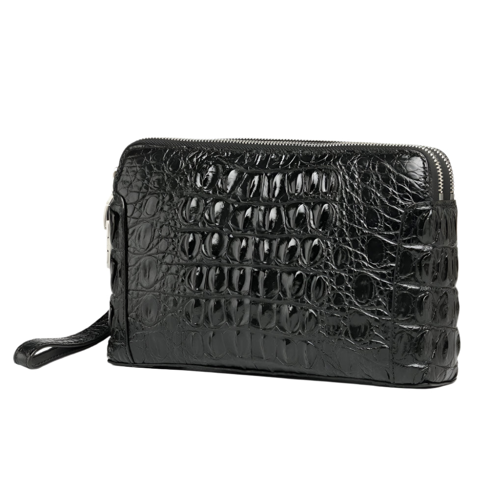 2024 Crocodile Leather Double Zipper Mens Clutch Bag - Durage Collection