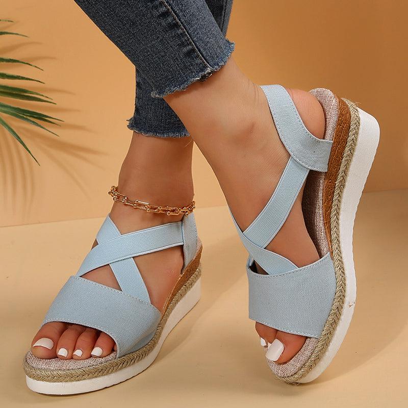 Wedge Sandals For Women Cross-strap Platform Gladiator Hemp Heel Shoes Summer - Durage Collection