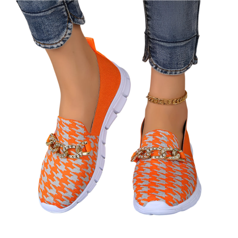 Casual Houndstooth Print Chain Mesh Shoes Summer Walking Sports Flat Shoes Women Breathable Loafers - Durage Collection