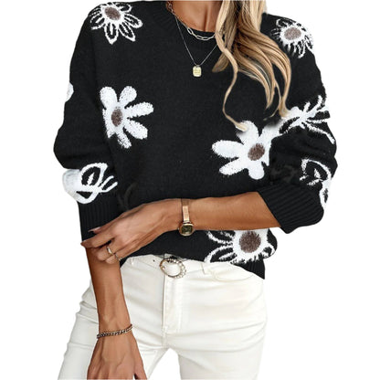 Floral Jacquard Crew Neck Sweater - Durage Collection