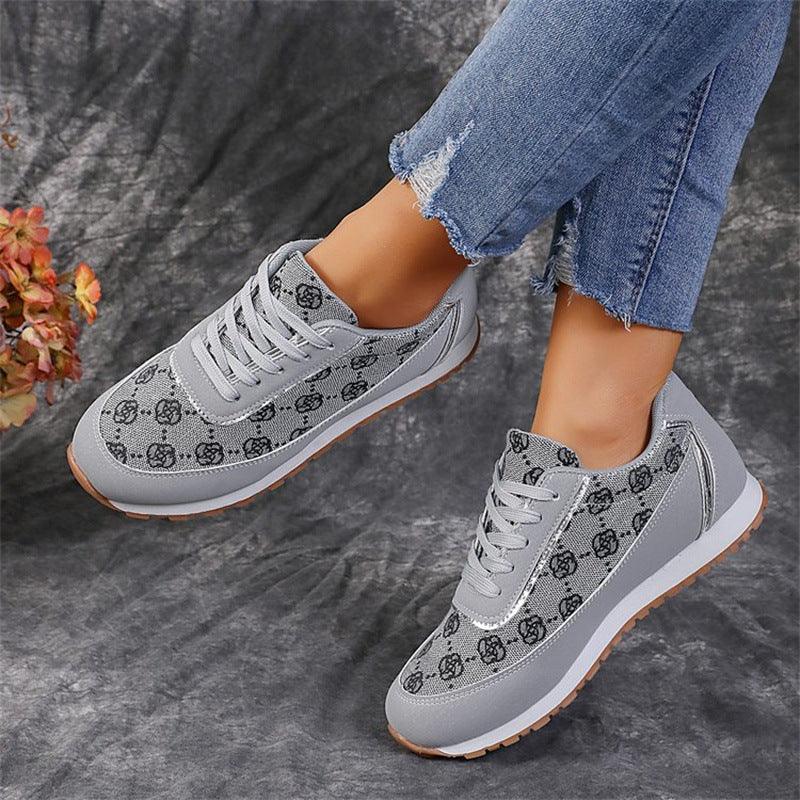 Flower Print Lace-up Sneakers Casual Fashion Lightweight Breathable Walking Running Sports Shoes Women Flats - Durage Collection