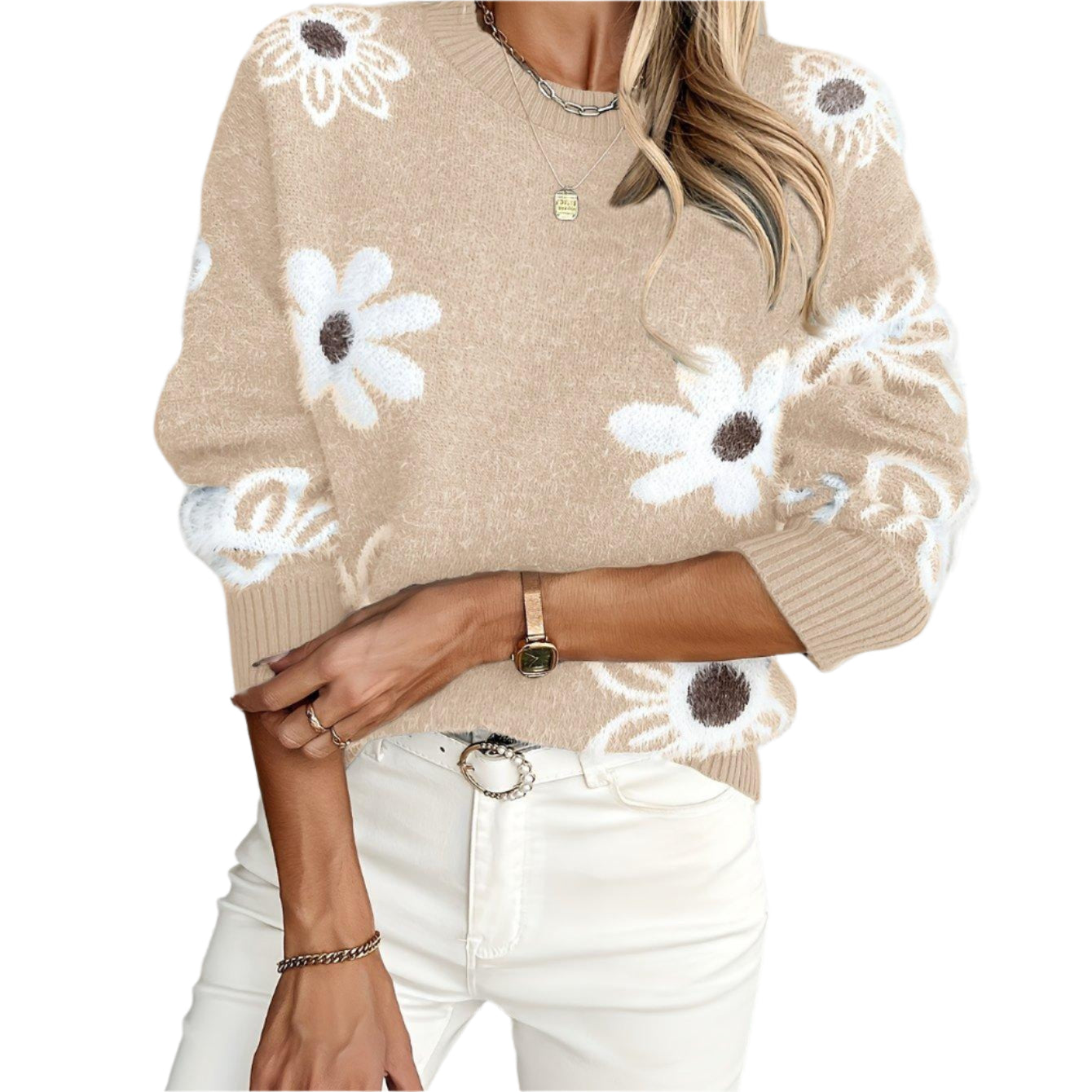 Floral Jacquard Crew Neck Sweater - Durage Collection