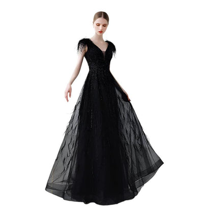 Black Double Shoulder Evening Dress