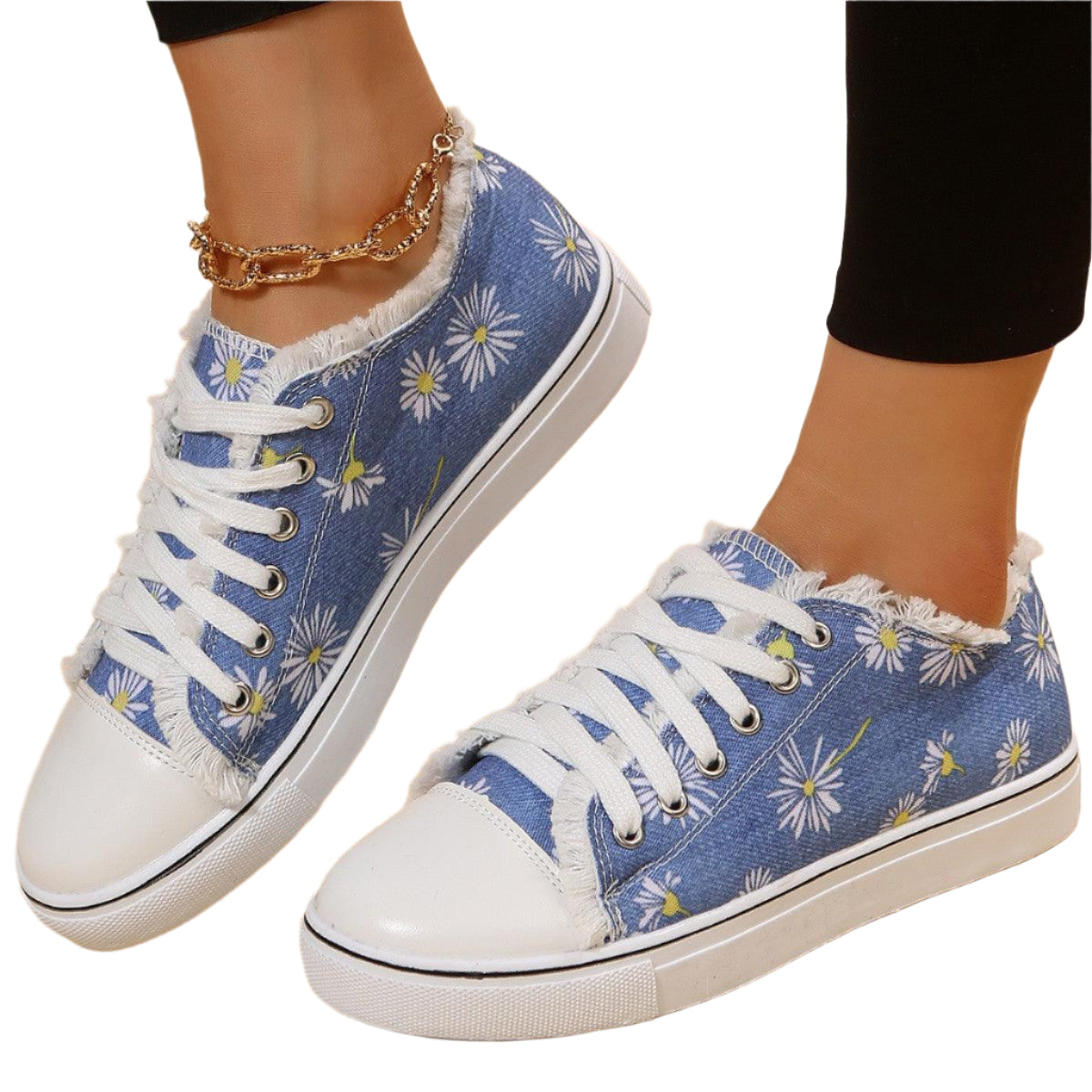 Casual Flat Canvas Shoes Flowers Lace-up Flowers Print Loafers Women Walking Shoes - Durage Collection