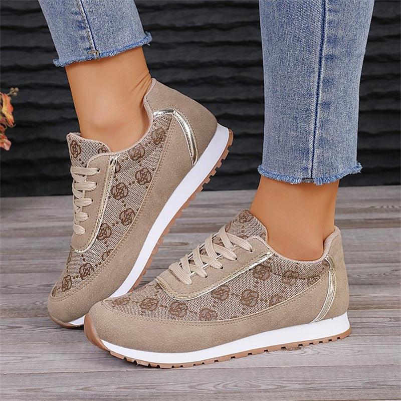 Flower Print Lace-up Sneakers Casual Fashion Lightweight Breathable Walking Running Sports Shoes Women Flats - Durage Collection