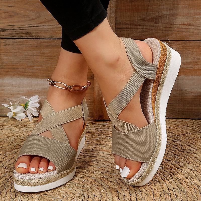 Wedge Sandals For Women Cross-strap Platform Gladiator Hemp Heel Shoes Summer - Durage Collection