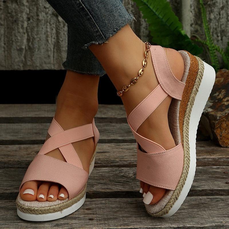Wedge Sandals For Women Cross-strap Platform Gladiator Hemp Heel Shoes Summer - Durage Collection