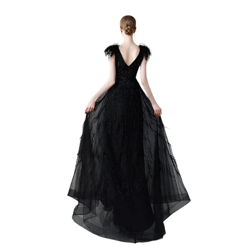 Black Double Shoulder Evening Dress