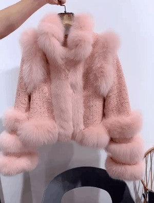 Winter New Fox Fur Tweed Woollen Stitching Top Short Women's Coat - Durage Collection