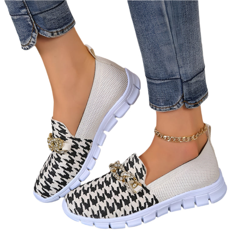 Casual Houndstooth Print Chain Mesh Shoes Summer Walking Sports Flat Shoes Women Breathable Loafers - Durage Collection