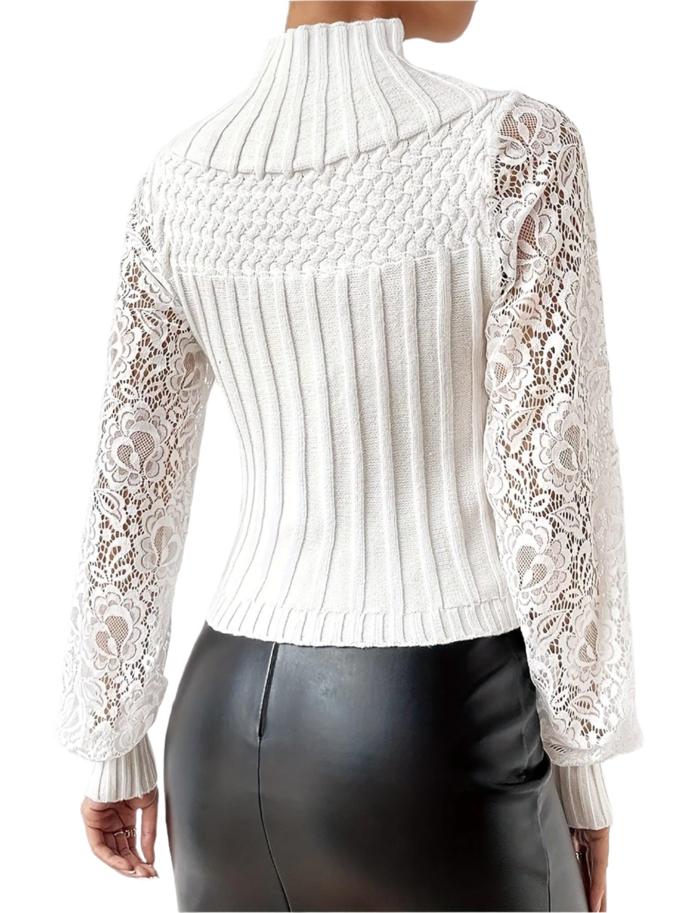 Elegant Guipure Lace Long Sleeve Turtle Neck Sweater - Women's Clothing For Fall & Winter - Durage Collection