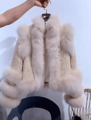Winter New Fox Fur Tweed Woollen Stitching Top Short Women's Coat - Durage Collection