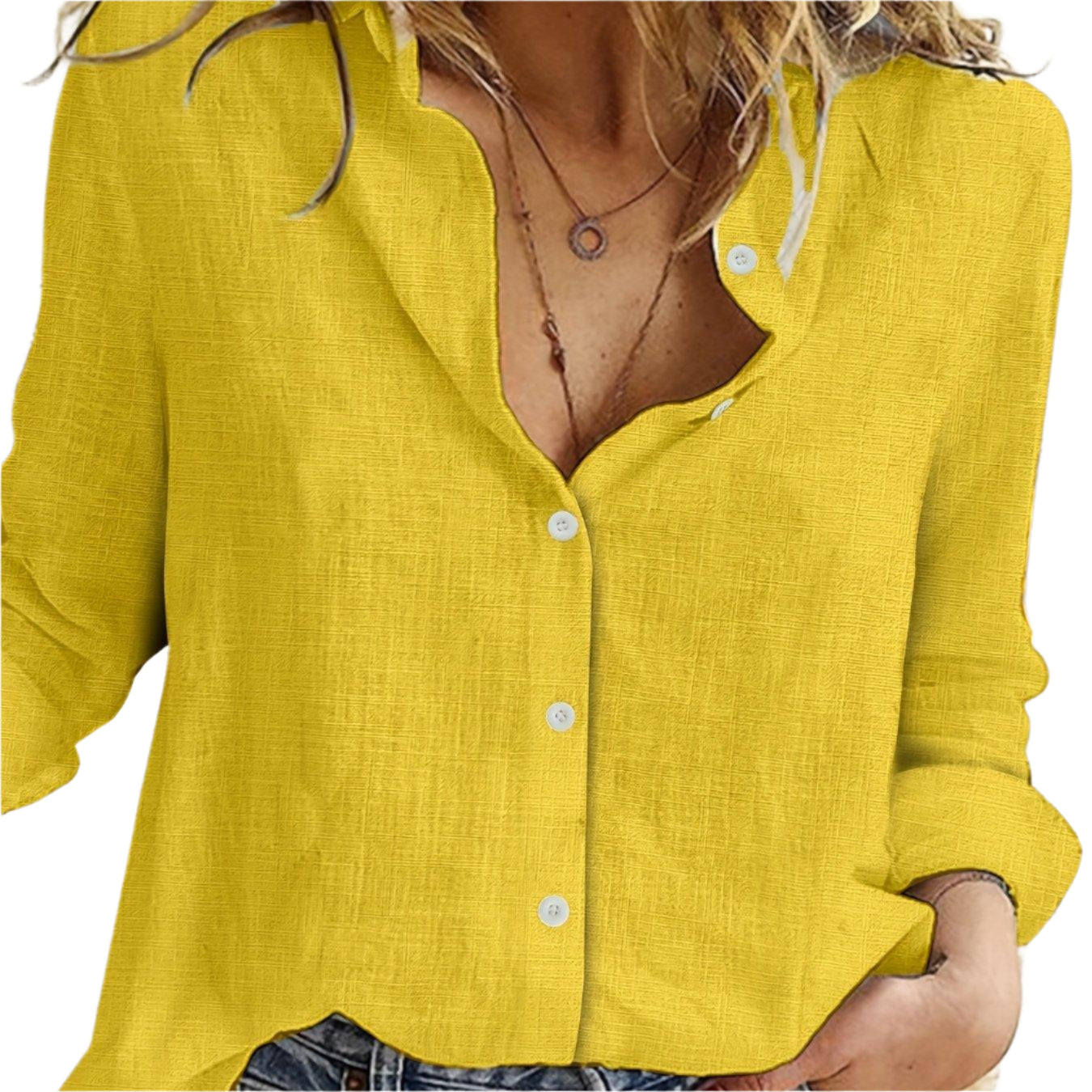 Long Sleeve Linen Shirt, Casual Button Up Shirt For Spring & Fall, Women's Clothing - Durage Collection