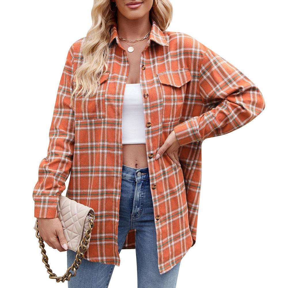 Casual Fashion Loose Plaid Pocket Shirt For Women - Durage Collection