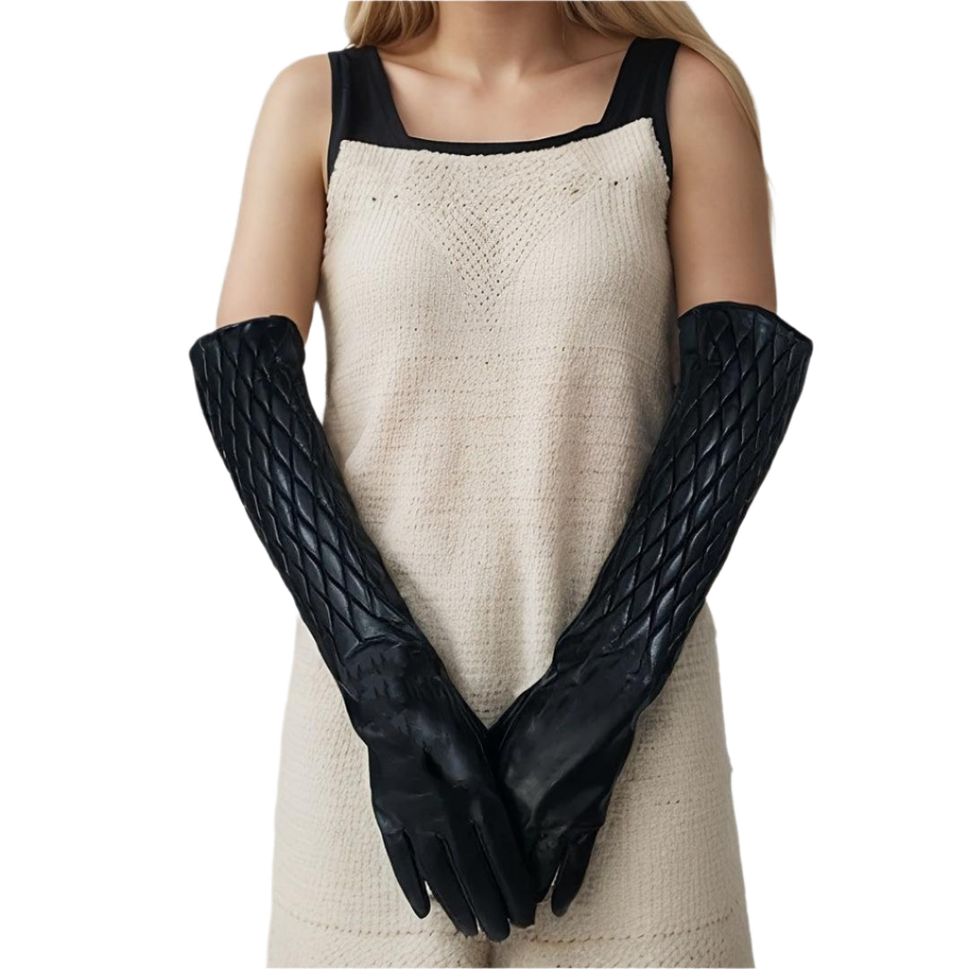 Elegant Genuine Leather Gloves with Soft Sheepskin Lining - Warm, Non-Slip for Driving & Cycling | Chic Solid Color Long Style | Perfect Gift for Her - Durage Collection