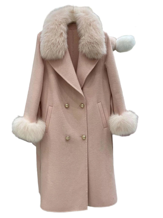 Fox Fur Collar Wool Double-sided Woolen Coat Long For Women - Durage Collection