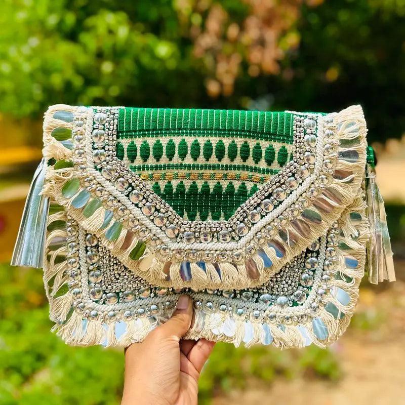 Chic Handmade Green Bohemian Sequin Crossbody Hobo Bag - Durage Collection