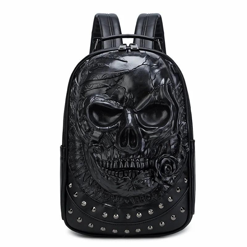 Embossed Skull PU Backpack – Waterproof Punk Rivet Bag for Men & Women - Durage Collection