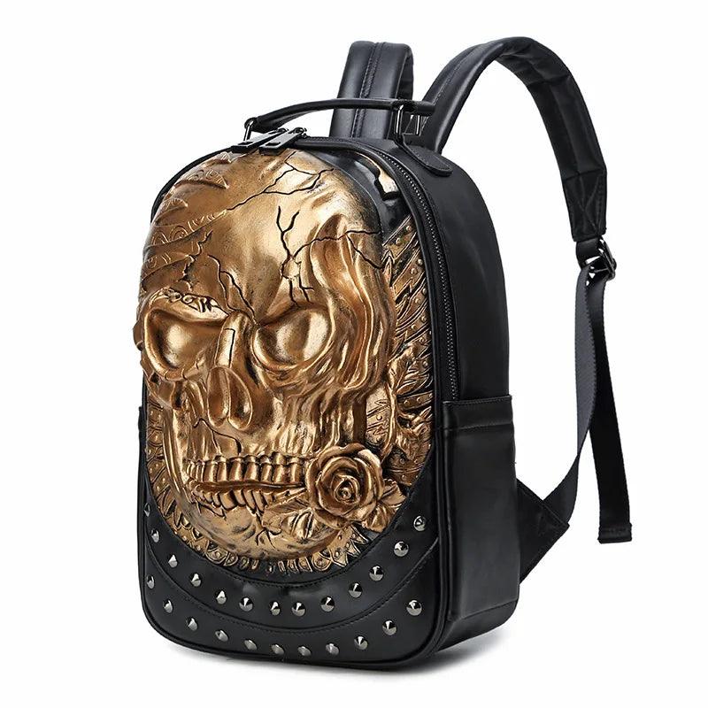 Embossed Skull PU Backpack – Waterproof Punk Rivet Bag for Men & Women - Durage Collection