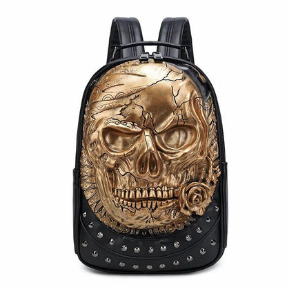 Embossed Skull PU Backpack – Waterproof Punk Rivet Bag for Men & Women - Durage Collection