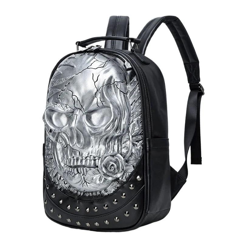 Embossed Skull PU Backpack – Waterproof Punk Rivet Bag for Men & Women - Durage Collection