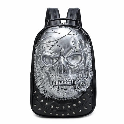 Embossed Skull PU Backpack – Waterproof Punk Rivet Bag for Men & Women - Durage Collection