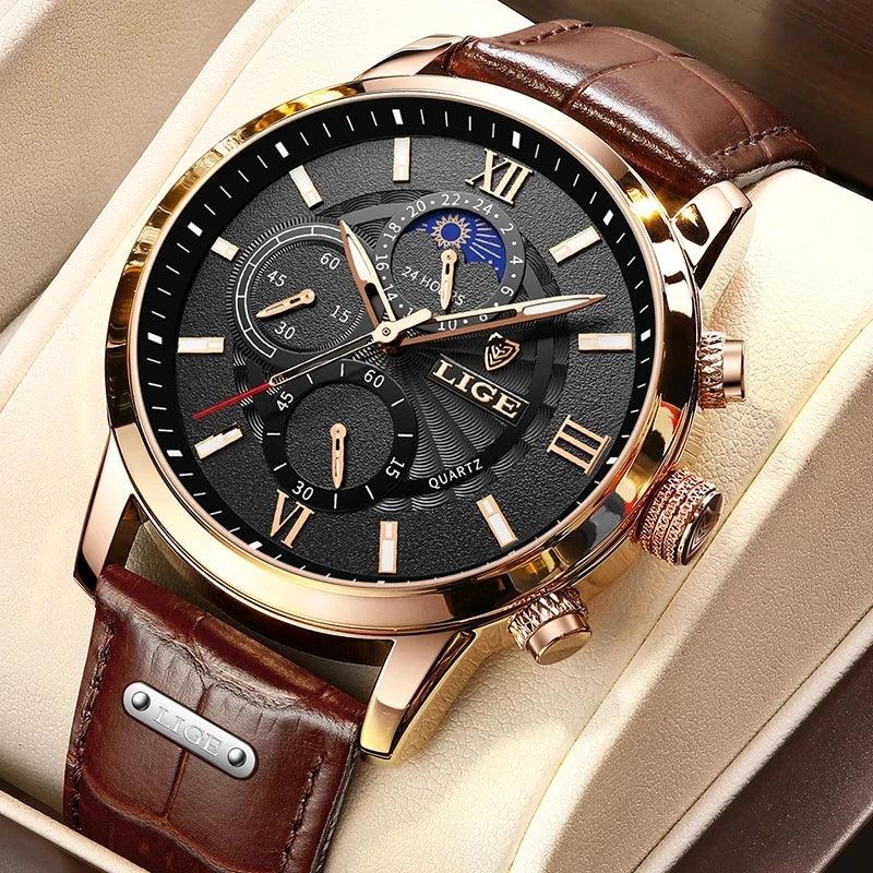 New Mens Watches LIGE Top Brand Luxury Leather Casual Quartz - Durage Collection