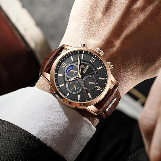 New Mens Watches LIGE Top Brand Luxury Leather Casual Quartz - Durage Collection