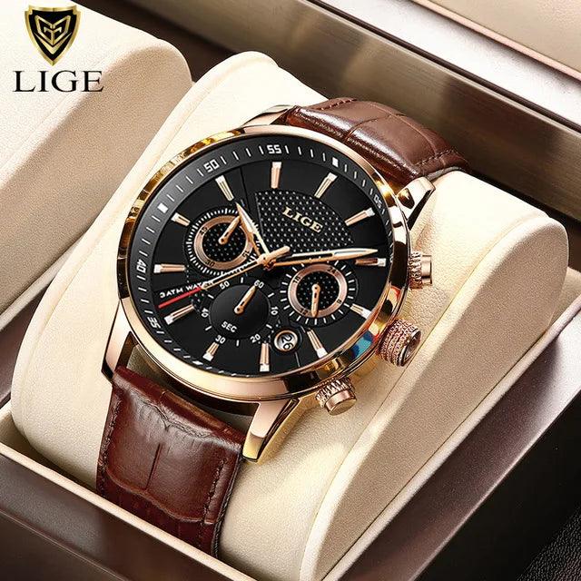 New Mens Watches LIGE Top Brand Luxury Leather Casual Quartz - Durage Collection