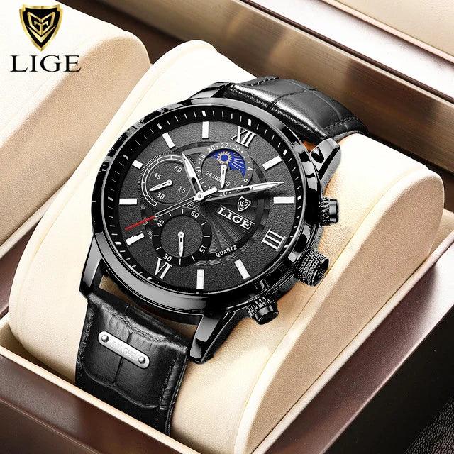 New Mens Watches LIGE Top Brand Luxury Leather Casual Quartz - Durage Collection