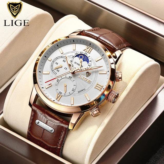 New Mens Watches LIGE Top Brand Luxury Leather Casual Quartz - Durage Collection