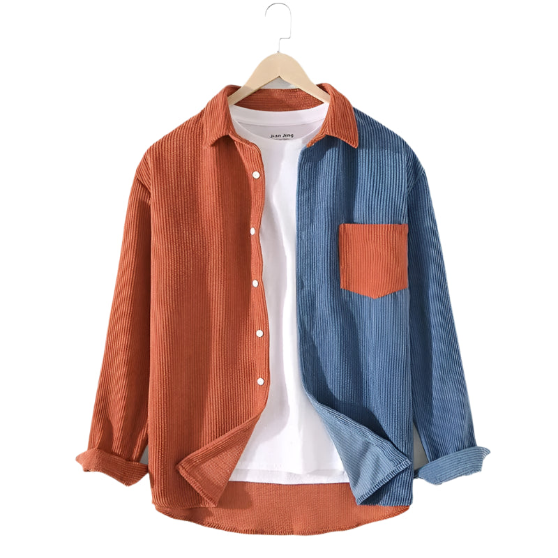 Corduroy Men Shirt Casual Patchwork Lapel Turn Down Button Long Sleeve Shirt Streetwear Leisure Luxury Clothing 2023 - Durage Collection