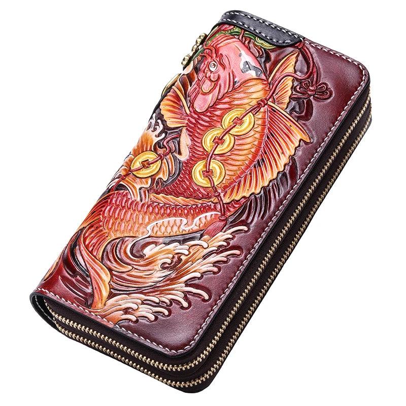 Unisex HighCapacity Carved Leather Clutch Wallet - Durage Collection