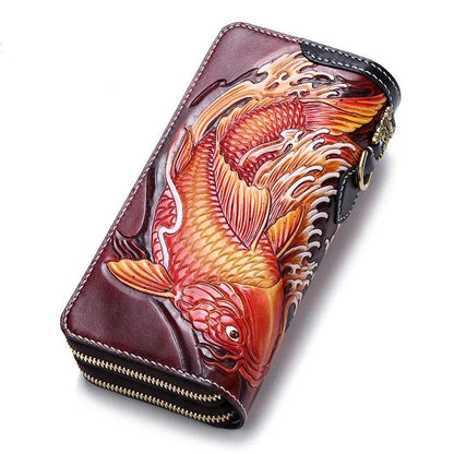 Unisex HighCapacity Carved Leather Clutch Wallet - Durage Collection