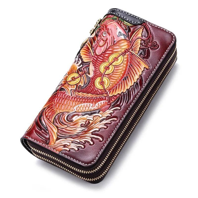 Unisex HighCapacity Carved Leather Clutch Wallet - Durage Collection