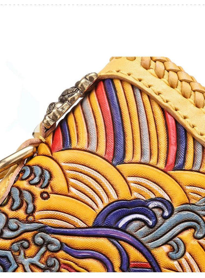 Handcrafted Genuine Leather Carved Cloud Long Wallet Clutch - Durage Collection