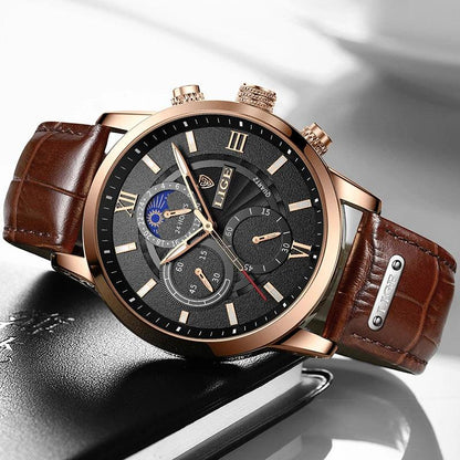 New Mens Watches LIGE Top Brand Luxury Leather Casual Quartz - Durage Collection