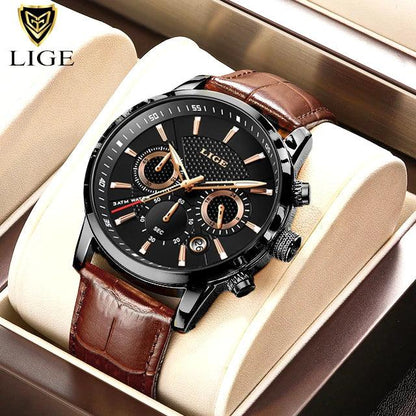 New Mens Watches LIGE Top Brand Luxury Leather Casual Quartz - Durage Collection