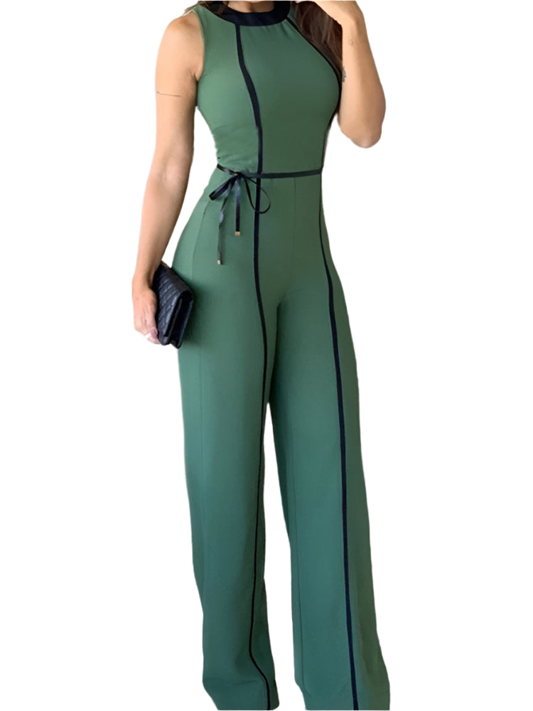 2021 Summer Lady Green Jumpsuit Sleeveless Long Legged Elegant Vacation Long from Vintage Office - Durage Collection